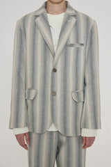POCKET STRIPE BLAZER JACKET / GREY (6601031155830)