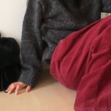 杷木サイド折り返しピンタックコーデュロイロングワイドパンツ