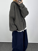 ウォームフーデッドニットジップアップ/Warm hooded knit zip-up