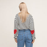 [UNISEX] Elbow Heart Smile Striped Long-Sleeved (6697589014646)