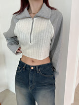 クロップハーフカラーニット/Crop Half Color Knit (2color)