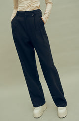 ポイントラベルWタックワイドパンツ / HIDE Raising Pintuck Pants (Black) (4606117806198)
