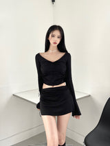 893. コタシャーリングスリットリボンミニスカート / 893. Cota shirring slit ribbon mini sk (2color)