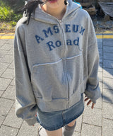 vintage denim hood zip-up