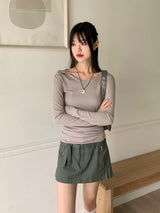 Heat unbuttoned off-shoulder snap totto button long-sleeved t-shirt