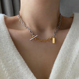2トーントグルバーボールドチェーンショートネックレス / lx Two Tone Toggle Bar Bold Chain Short Necklace