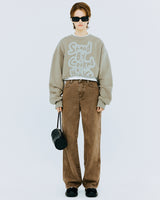 オーバーステンシルタイポクロップスウェットシャツ/OVER STENCIL TYPO CROP SWEATSHIRT-KHAKI