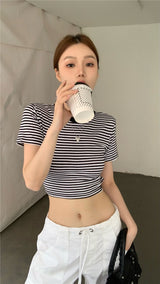 striped backless short sleeve top
