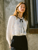フリルシャーリングリボンブラウス / Frill Shirring Ribbon Blouse