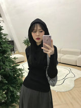 Behind hood T 