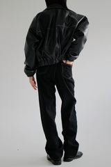 レザークロップブルゾンパディング/Leather crop blouson padding (2color)