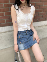 ランディビンテージレースパンチングインシジョンボタンスリーブレス/Randi vintage lace punching incision button cuff
