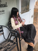 Coing brush check long muffler scarf