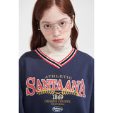 Vネックストライプリブスウェットシャツ/V-NECK STRIPE RIB SWEATSHIRT_NAVY