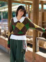 Mohair Argyle Knit Pullover