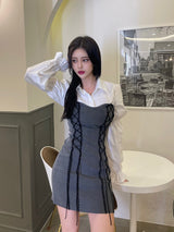コルセットビスチェドレス/044. Corset bustier dress (black, gray)