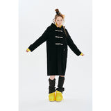 UNI MONO CHERRY HOODIE LONG DUFFLE COAT [BLACK]