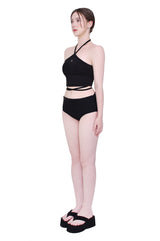 2ウェイホルタースパンクロップスリーブレストップ/2-way halter span crop sleeveless top (black)