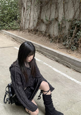 シャーリングストラップリボンレッグウォーマー / shirring strap ribbon leg warmer