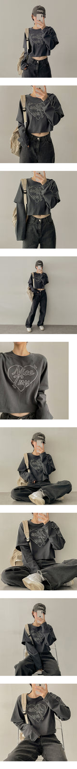 ナイスレイヤードクロップドロングスリーブTシャツ