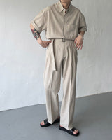 リネンベルトワイドスラックス / ECT linen belt wide slacks (4 colors)