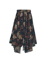 "PRE-ORDER 4/16~" VINTAGE FLOWER UNBALANCE FLARE SKIRT (Navy) (6546128273526)