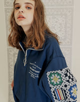 GRANNY SQUARE HALF ZIP UP SWEATSHIRT NAVY (6691434201206)