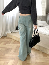 Halo pintuck shirring pocket cargo denim pants