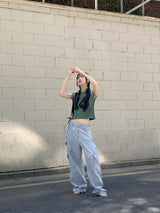 ビソップサマーフードファブリックワイドカーゴデニムパンツ / Bisopp Summer Hooded Fabric Wide Cargo Denim Pants