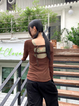 Tatin back buckle strap slit long sleeve t-shirt