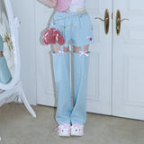 1 1 デニムカットアウトパンツ / 1 1 denim cut out pants - LIGHT BLUE
