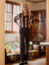 Open Collar Stripe Knit (Orange)
