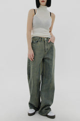 オリーブウォッシュデニムパンツ / Olive washed denim pants