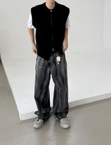 No.0089 rain washing wide black denim PT