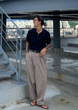 One-Tuck Span Waistband Thong Slacks 3COLOR