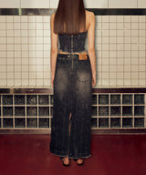 デニムパネルロングスカート / DENIM PANELLED LONG SKIRT (BLACK)