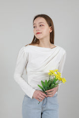 ドレープパフシャーリングTシャツ / Drape Puff Shirring T-shirt White