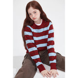 カシミアウールブレンドストライプニットプルオーバー/CASHEMERE WOOL BLENDED STRIPE KNIT PULL OVER_BURGUNDY