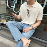 アンダーブックルオープンカラーショートスリーブニットウェア / Ander Bookle Open Collar Cool Short-Sleeved Knitwear (4 colors)