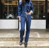 SEMI-WIDE FIT STRING POINT DARK DENIM PANTS [17708]