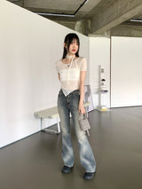 ティルダスカーフシースルー斜めクロップ半袖Tシャツセット / 【SET】Tilda Scarf See-Through Diagonal Crop Short Sleeve T-Shirt Set