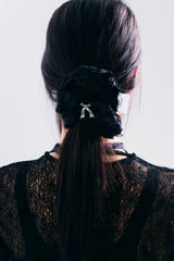 NO.433 [BLACK] HAIR SCRUNCH LACE SILVER RIBBON CLIP