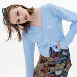 Finger Hole Ribbon Cardigan [Blue] (6612250656886)