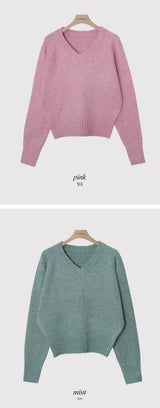 パステルシンプルVネックニット (6color)
