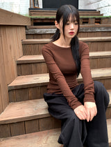 Tatin back buckle strap slit long sleeve t-shirt