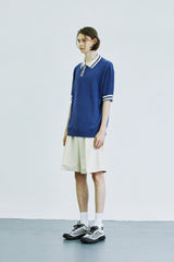 カラーストライプ ピケニット Tシャツ / color stripe pique knit t-shirt blue