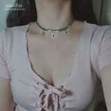 Moon and Star Bold Chain Choker - Silver (Kep1er Xiaoting Necklace)