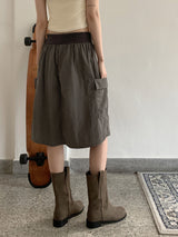 ポシカラーシャーリングポケットナイロンミディスカート / Poshi color shirring pocket nylon midi skirt