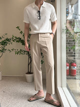 トッドケーブルジップアップ半袖襟付きニット / Tod Cable Zip-Up Short-Sleeved Collar Knitwear (8 colors)