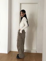 Fixer ribbed pocket cropped hooded zip-up